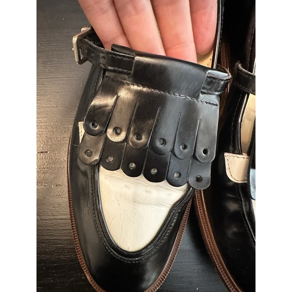 Vtg Robert Clergerie Paris Tassel Black White Patent Leather Shoes Loafers 37 -7